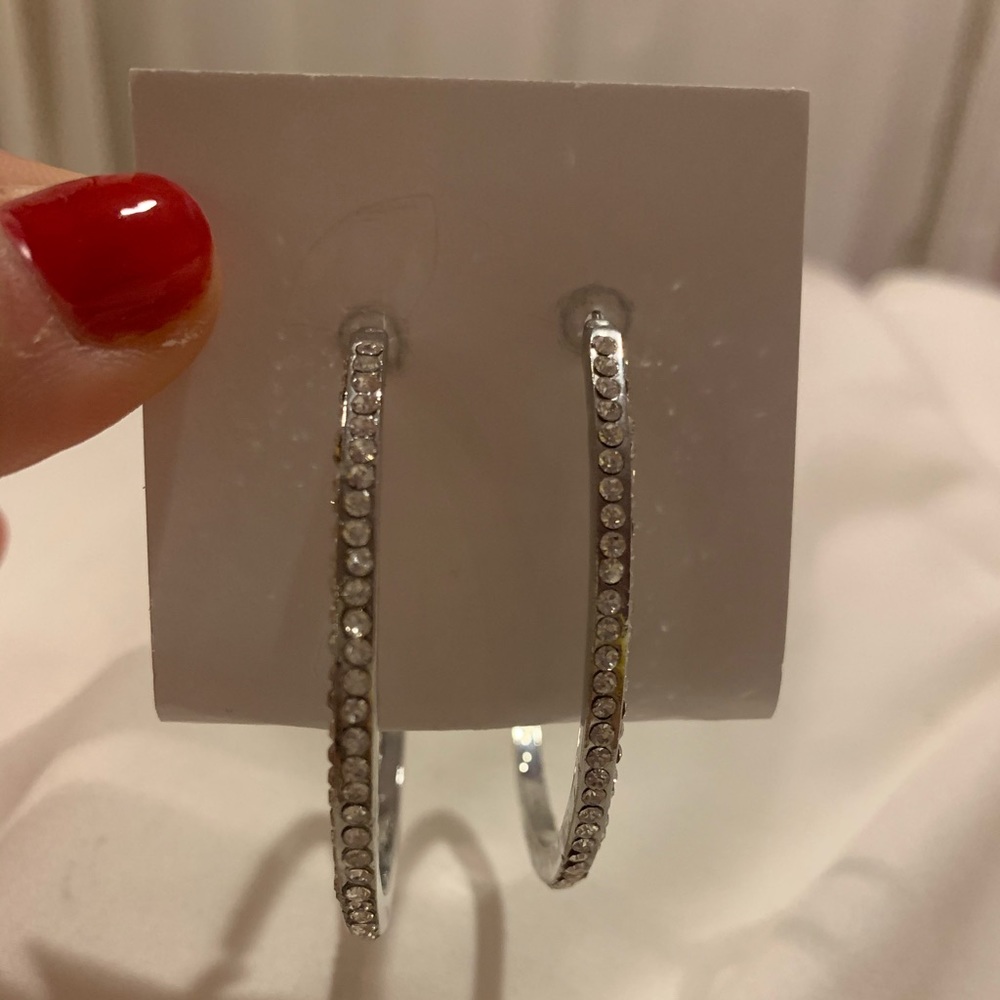 Silver hoop diamond earrings